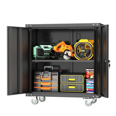 Greenvelly Metal Cabinet with Wheels,Black Rolling Storage Cabinet with Locking Doors and Adjustable Shelves,Small Metal Garage Storage Cabinet with Wheels for Home,Kitchen,Office,Warehouse(36”H)