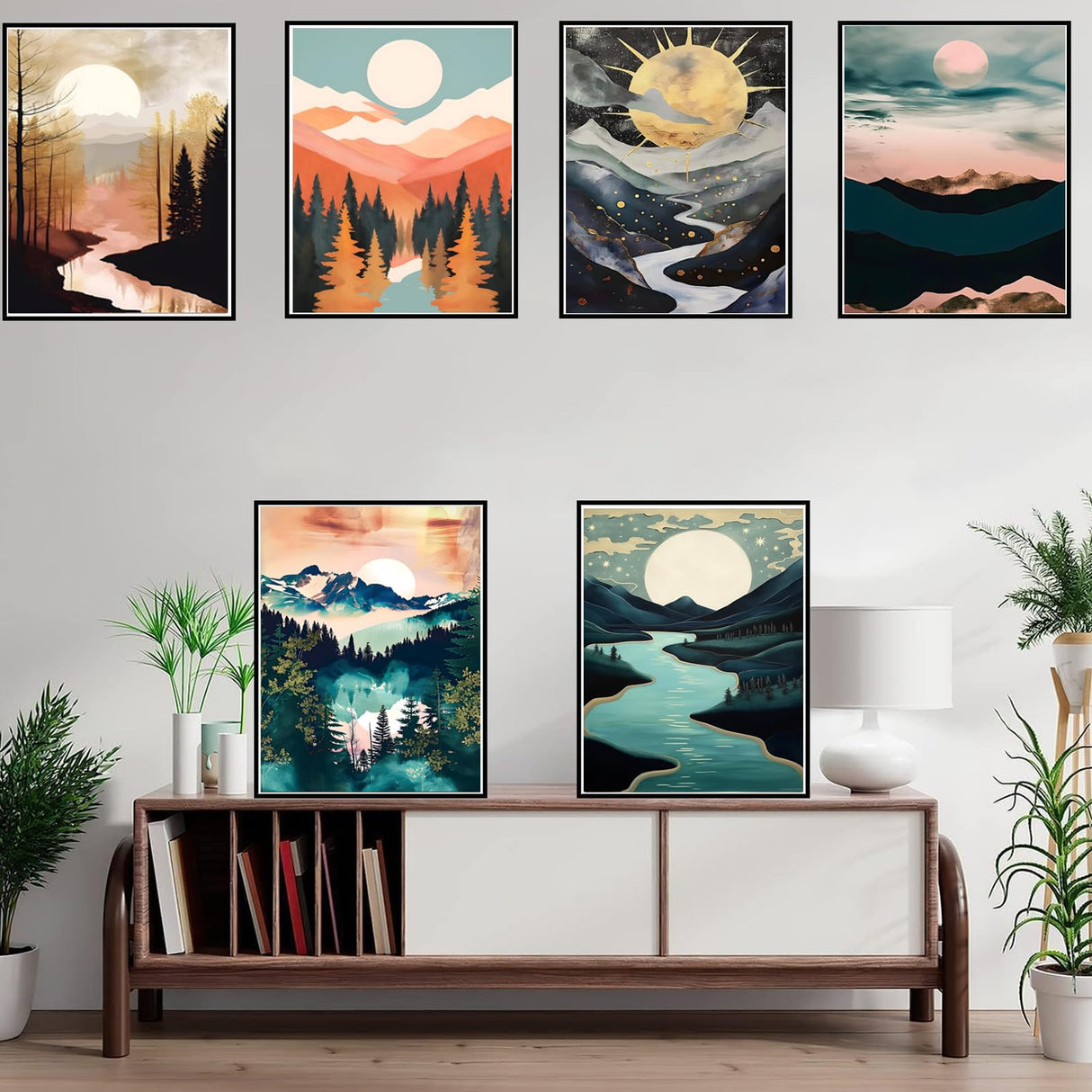 DOTZSO Diamond Art Kits for Adults 6 PCS DIY Full Diamond Art kit with Crystal Cross Stitch Picture Art and Craft for Adult Beginners 12x16 Inches (Landscape Abstract) DOTZSO