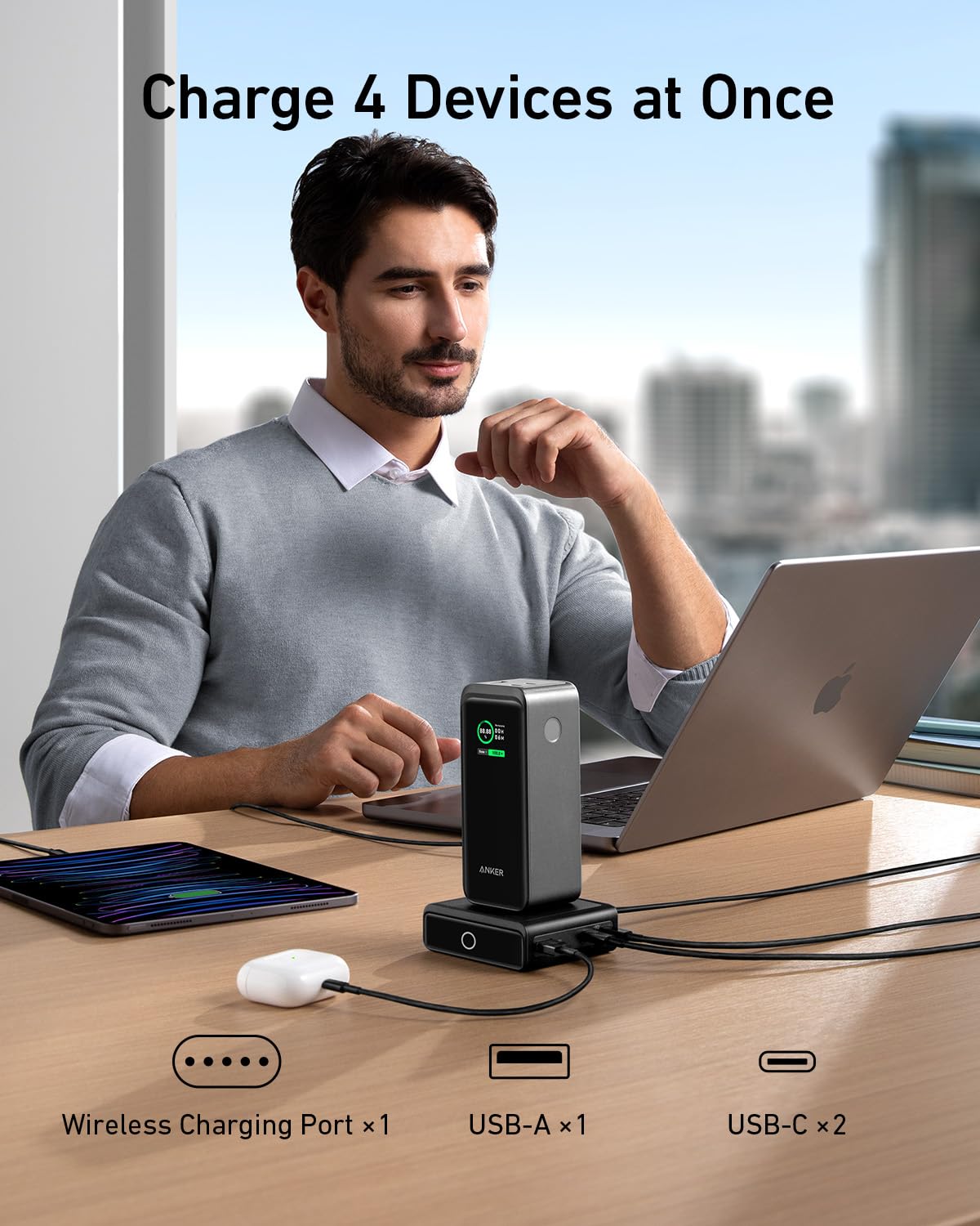 Anker Prime Power Bank 200W, 20,000mAh Portable Charger 3-Port with 100W Charging Base, Smart Digital Display, Compatible with iPhone 16/15/15 Plus/15 Pro/15 Pro Max/14 Series, MacBook, Samsung, Dell Anker