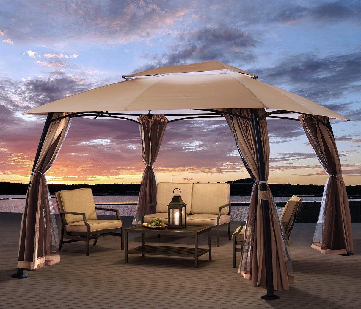 Barton 10' x 13' ft Garden Patio Gazebo Fully Enclosed All-Season w/Mosquito Netting and Curtains -Beige Barton