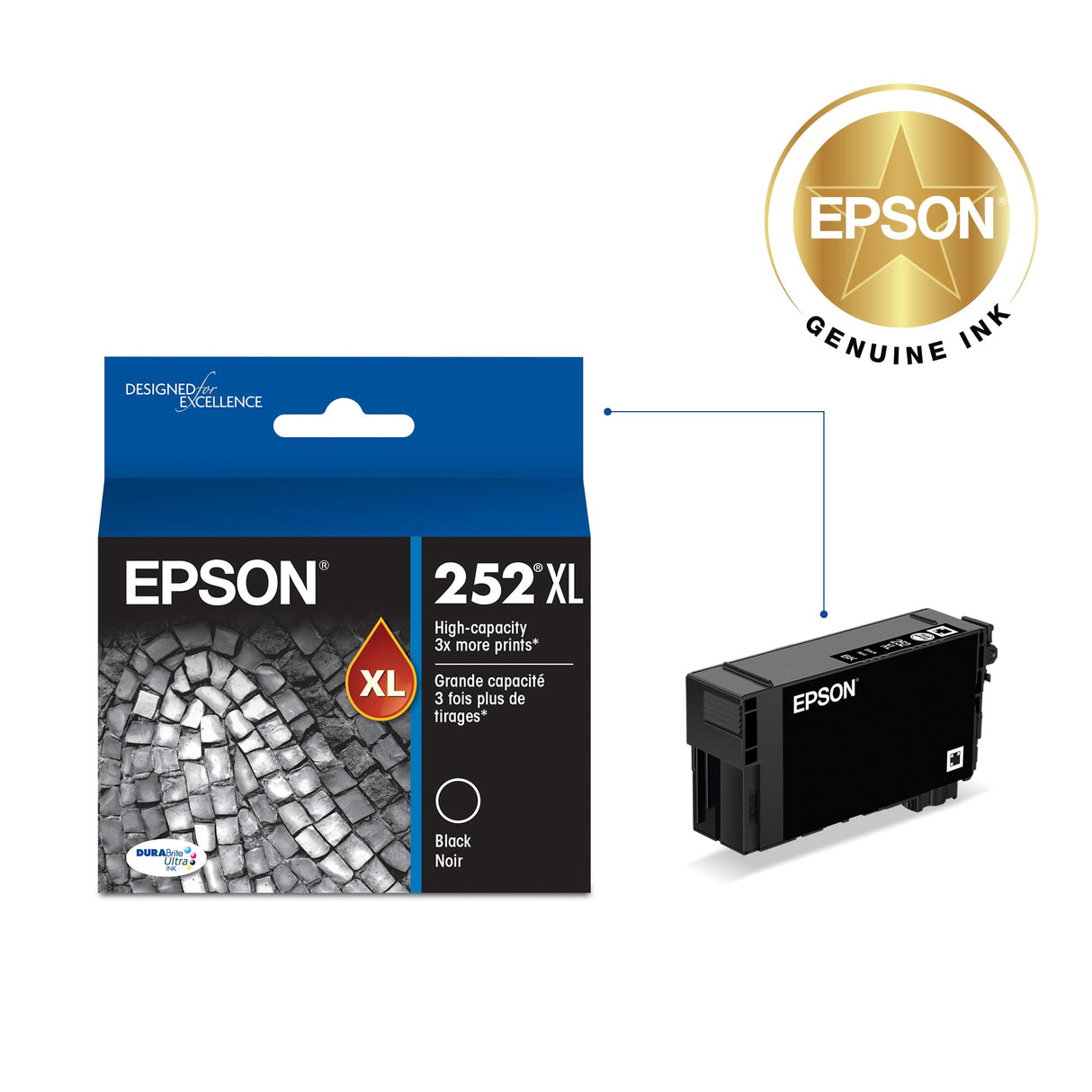 EPSON 252 DURABrite Ultra Ink High Capacity Black Cartridge (T252XL120-S) Works with WorkForce WF-3620, WF-3640, WF-7110, WF-7610, WF-7620, WF-7710, WF-7720, WF-7210 Epson