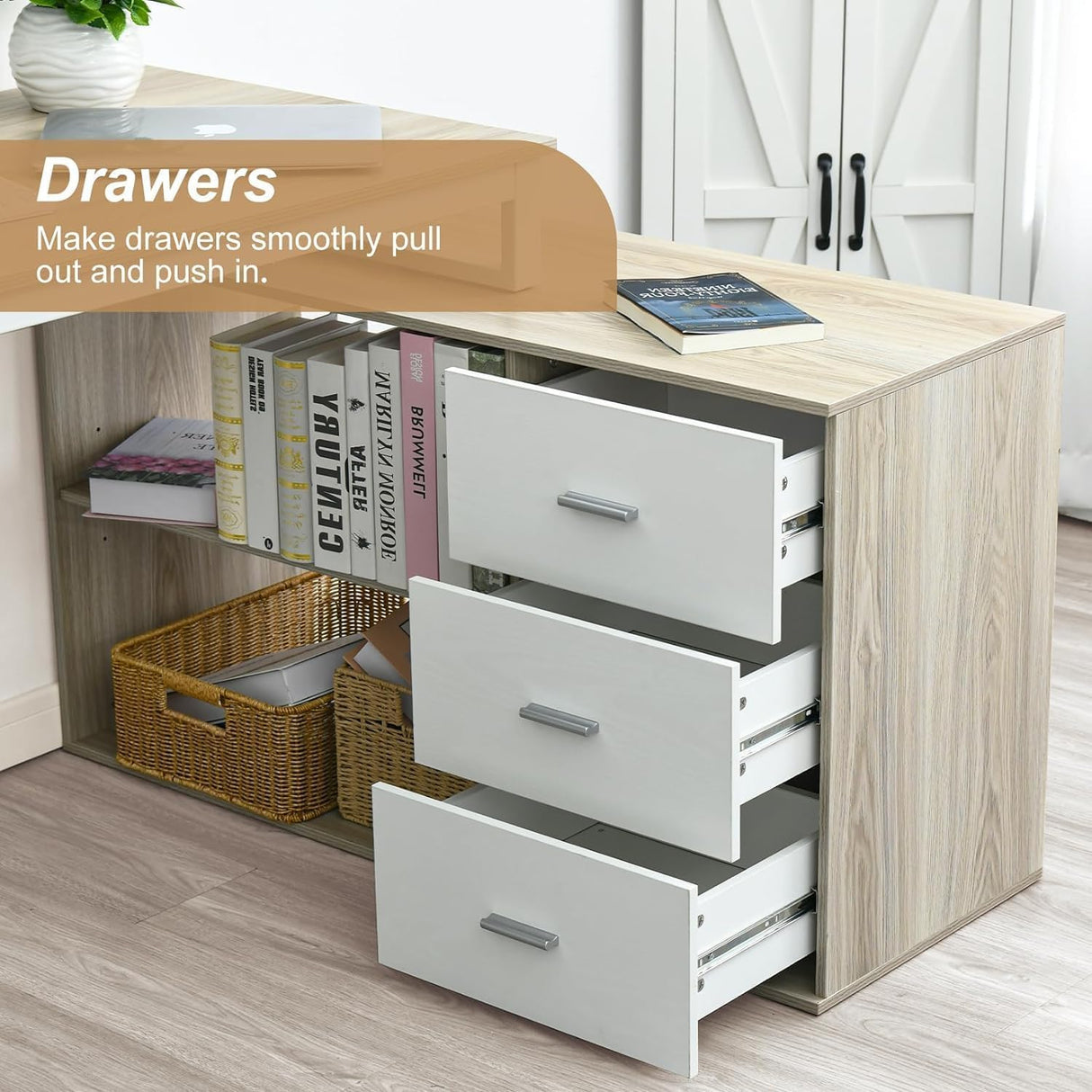 MaverickFurni 55 Inch Long Desk with Storage Shelfs, L Shaped Computer Desk Corner Home Office Desk with Removable Monitor Stand, Study Desk for Kids (Walnut) MaverickFurni