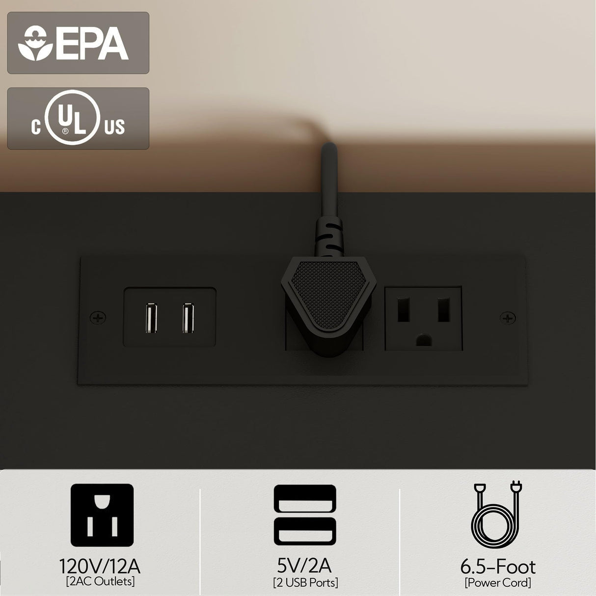 Yusong Night Stand, Bedside Table, LED Nightstand with Charging Station, Modern Night Stand, Wood Sofa Couch End Side Table with 2 Pull-Out Shelf (Black) Yusong