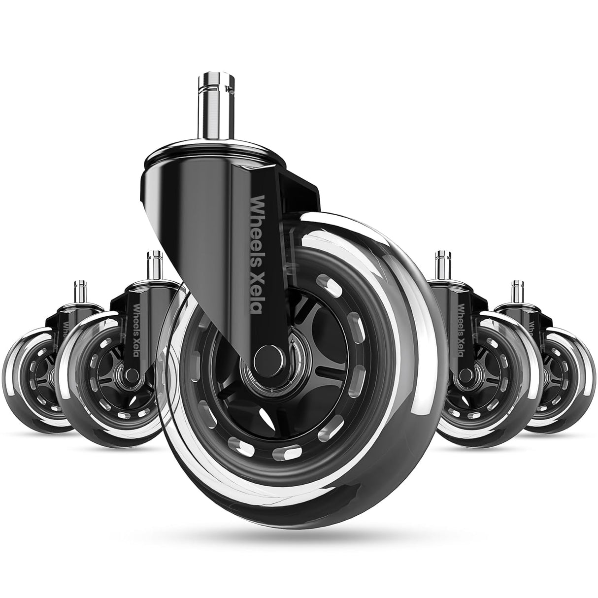 Office Chair Casters, Set of 5, 3 inch Heavy-Duty Replacement Rubber Wheels for Desk & Gaming Chair are Easy to Install & Suitable for All Floors, Including Carpet & Wood Wheels Xela
