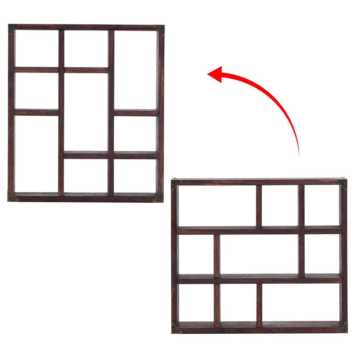 FIRMINANA Rustic Shadow Box Shelf,17.7x15.7-Inch Wall-Mounted (Vertical or Horizontal),9-Slot Rustic Wood Floating Shelves,Lightweight Solid Wood FIRMINANA