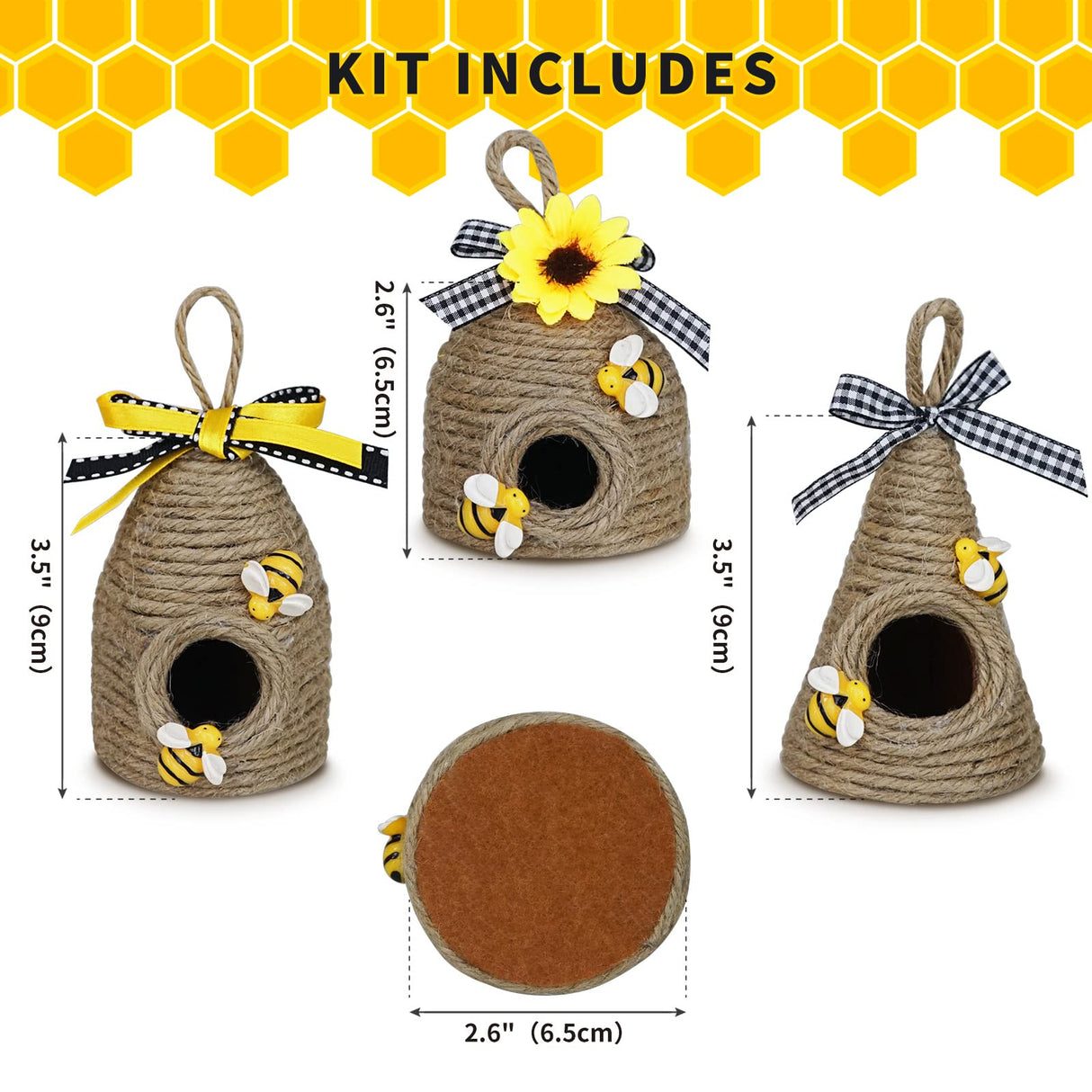 Rustic Bumble Bee Hive Decor - 3 Pack Natural Bee House, Spring/Summer Farmhouse Kitchen Table Tiered Tray Decor CRCZK