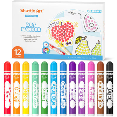 Shuttle Art Dot Markers, 12 Colors Washable Markers for Toddlers,Bingo Daubers Supplies Kids Preschool Children, Non Toxic Water-Based