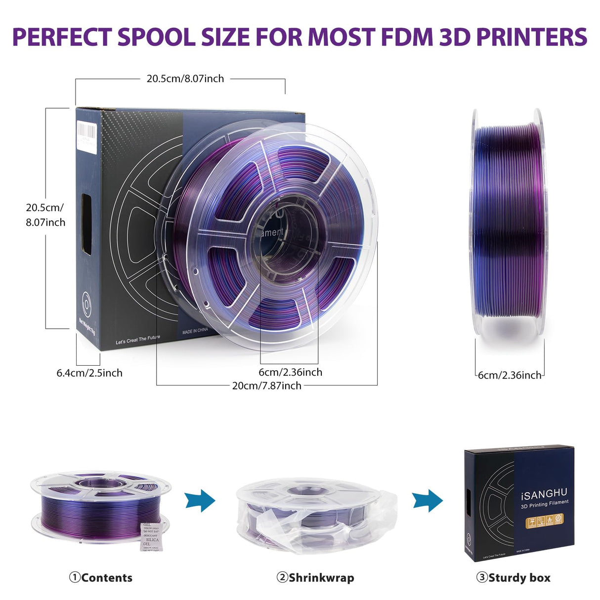 iSANGHU Transparent 3D Printer Filament 1.75mm, Multicolor Color Changing Gradient Blue to Purple PETG Filament with Light Transmission, Clear PETG Filament 1kg(2.2lbs) Spool iSANGHU