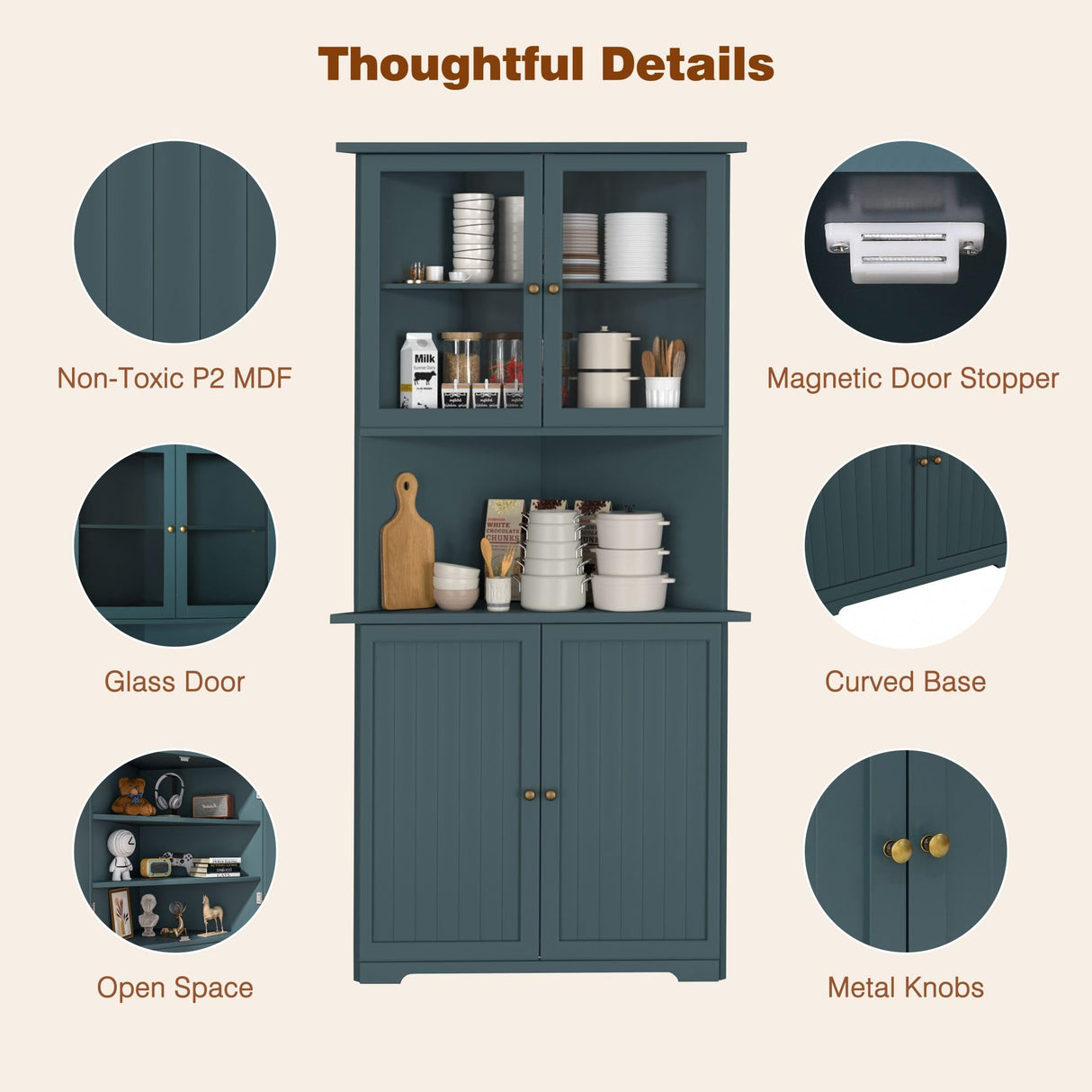 MUPATER Tall Corner Cabinet with Doors and Shelves, 71'' Free Standing Corner Hutch Cabinet Storage for Living Room, Bathroom, Kitchen with Countertop, White MUPATER