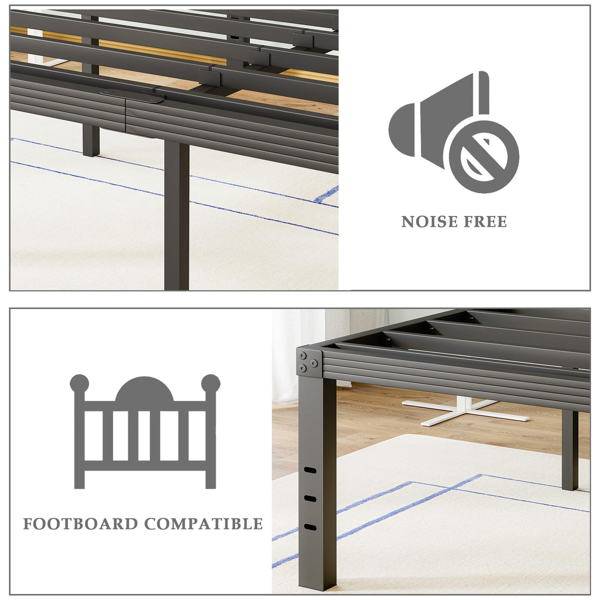 FSCHOS Bed-Frame, 14 Inch Metal Platform, No Box Spring Needed, Heavy Duty Bed Frame Easy Assembly, Noise Free, Black, King Size FSCHOS