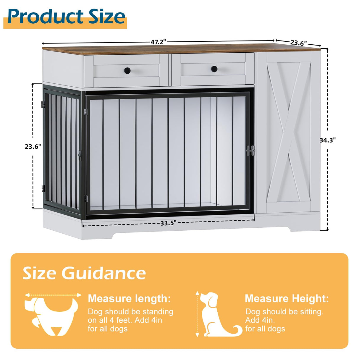 PAKASEPT Dog Crate Furniture, Dog Crate for Small to Large Dogs with Storage Cabinet and Feeder, Dog Kennel Furniture with Double Doors for Small/Medium/Large Dog (White) PAKASEPT