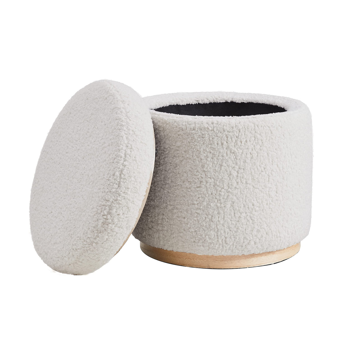 Linon Home Décor Cream Sherpa Round Storage Wooden Base by Linon Lexington Ottoman (AMZN2305) Linon