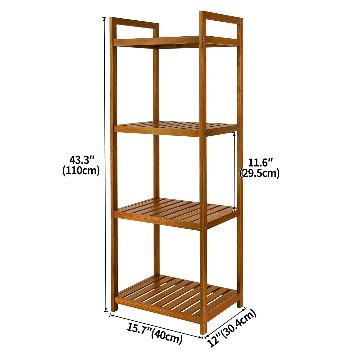 Utoplike Teak Wood 4-Tier Bathroom Shelf Organizer with Handles Utoplike