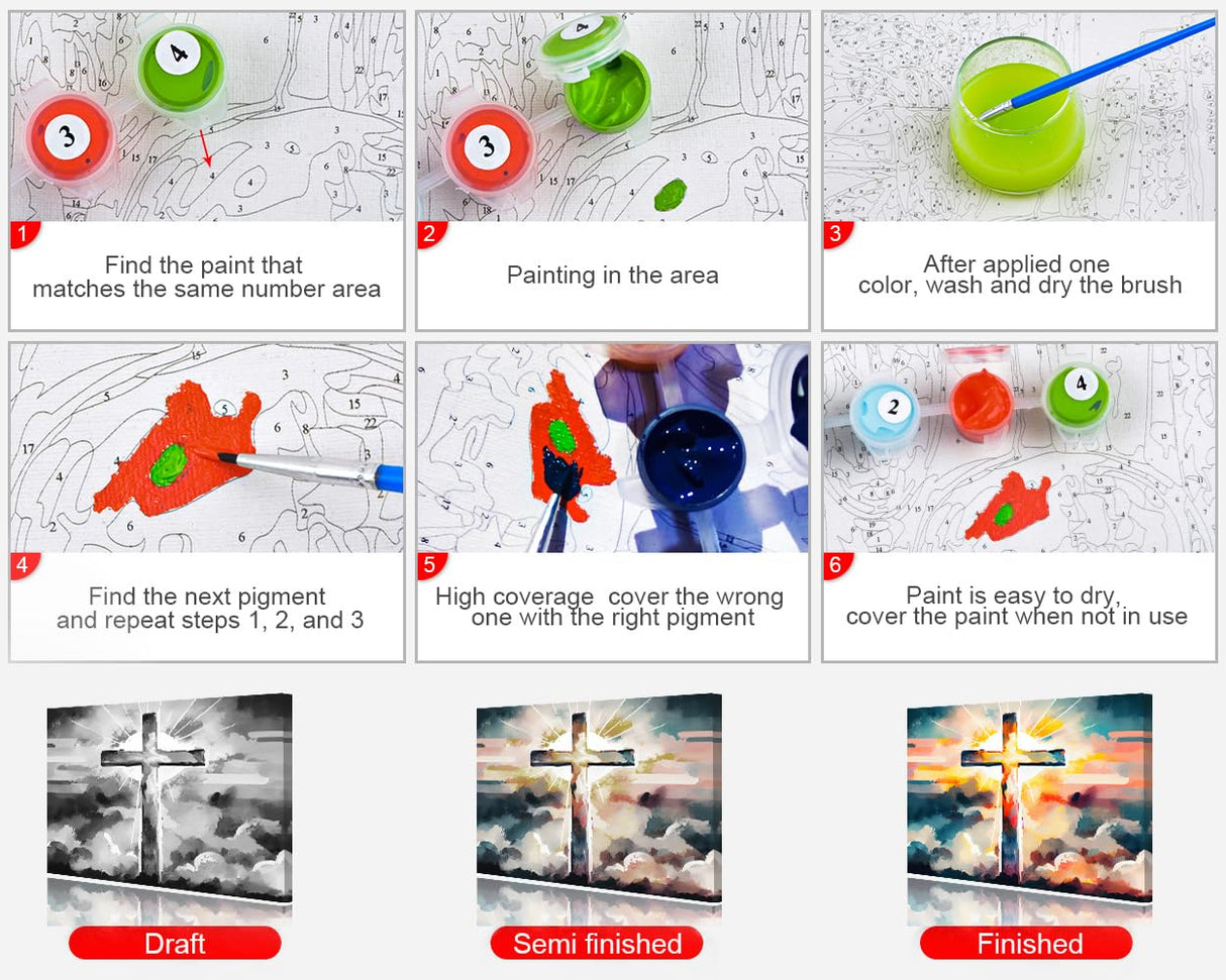 TUMOVO Abstract Paint by Numbers for Adults Cross Sunset with Clouds Easter DIY Adult Paint by Number Kits on Canvas Religion Acrylic Painting by Numbers Oil Painting Art Crafts 16x20 in TUMOVO