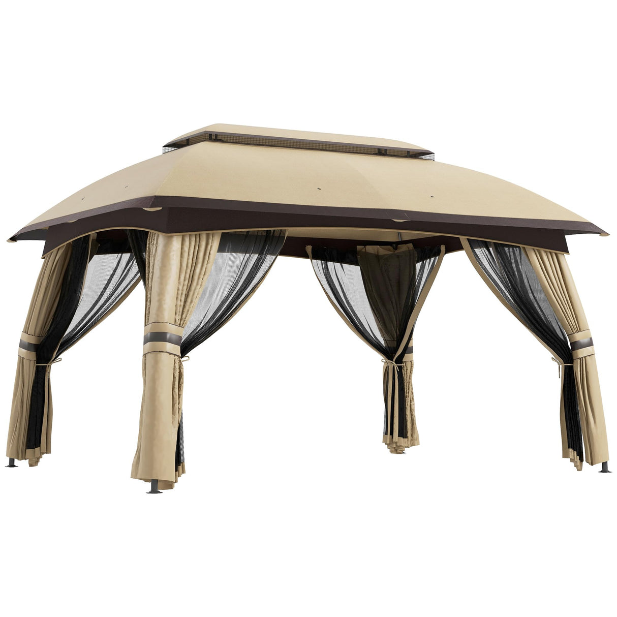 Outsunny 10' x 13' Patio Gazebo, Outdoor Gazebo Canopy Shelter with Netting, Vented Roof, Steel Frame for Garden, Lawn, Backyard, and Deck, Beige Outsunny