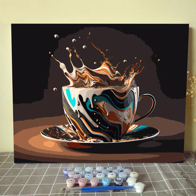 Aihonmin DIY Paint by Numbers,Funny Coffee,Colorful Canvas Oil Painting Kit for Kids & Adults, 16X20 inches Drawing Paintwork Acrylic Pigment,for Home Living Room Decorative Painting Without Frame