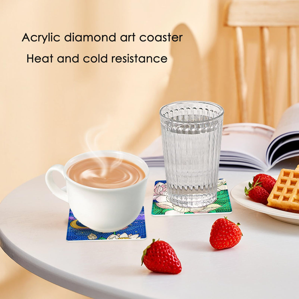 TDOOW Diamond Painting Coasters Kits, 8 Pcs Diamond Art Coasters with Holder, Crafts Kits for DIY Coasters, Diamond Art Kits for Adults-Square Lotus Pattern TDOOW