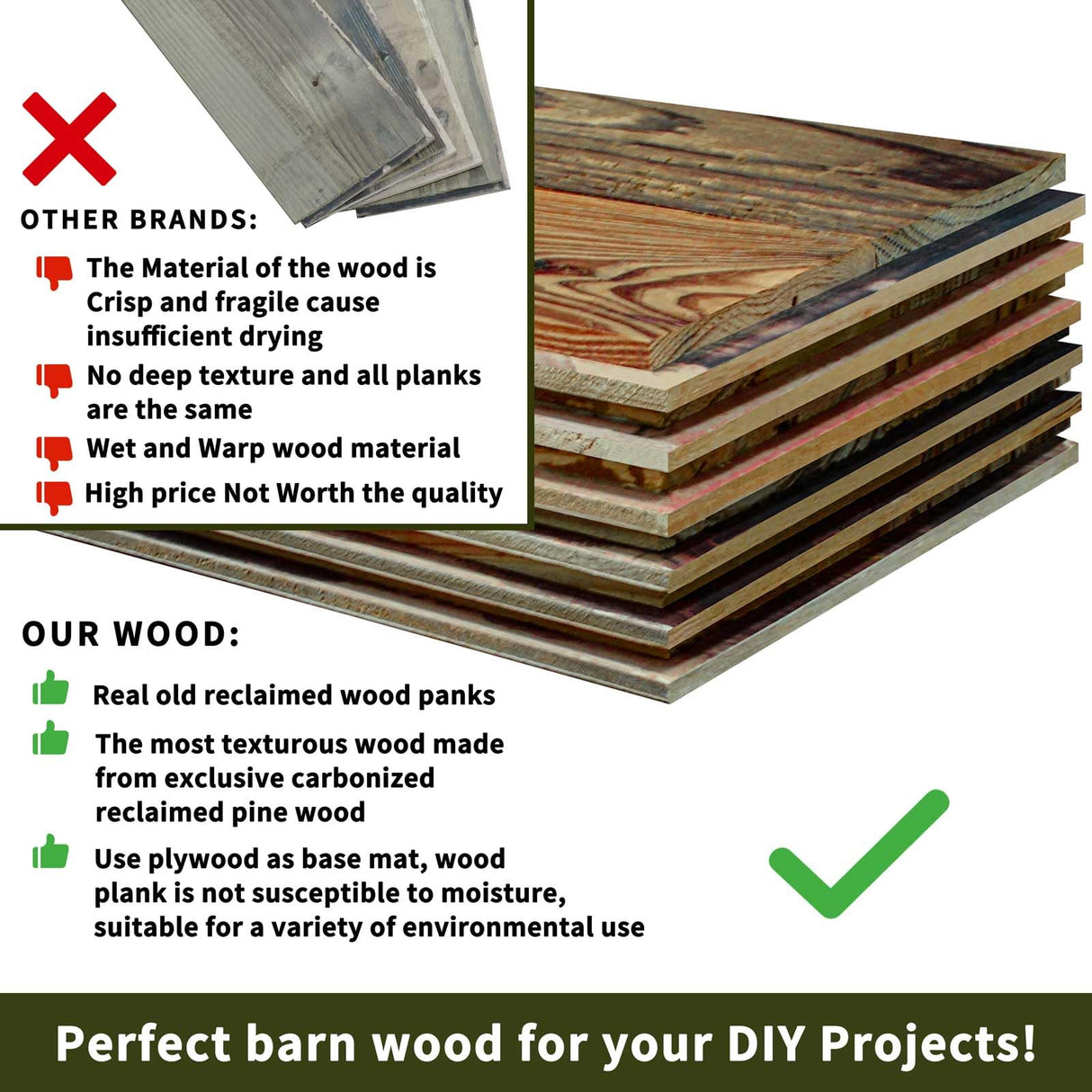 Luxdecor Real Reclaimed Wood Planks for Wall-10 Pieces Easy Nail-Up Shiplap Rustic Style 6" Wide Wood Shiplap Panels for Wall 19.44 Sq Ft (Natural Weathered Brown) Luxdecor