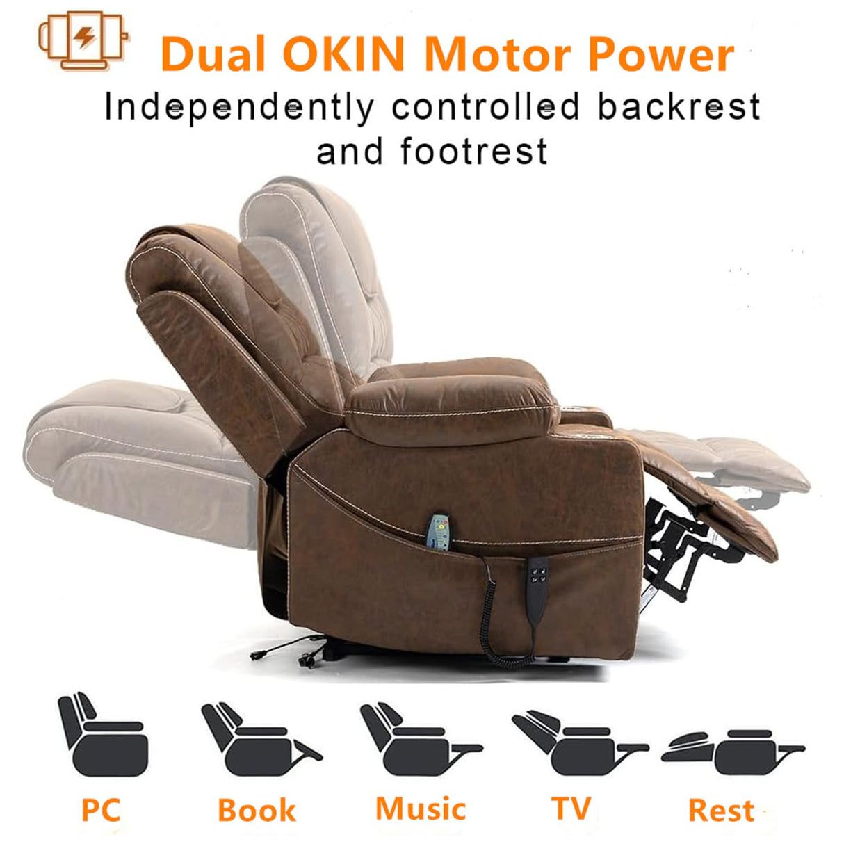 180 Degrees Lay Flat Lift Recliner with Massage and Heat, Cup Holder, 400 lb Capacity Recliner for Big and Tall Men, Lazyboy Sleeping (Brown Leather) LITVZ