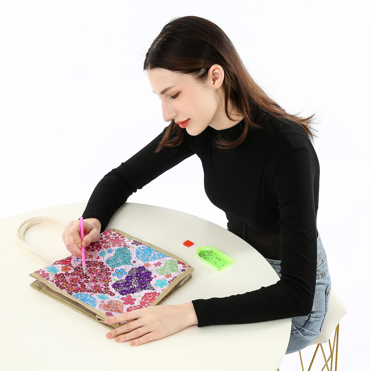 KACASHIP 5d Diamond Painting Bag Shopping Canvas Tote Storage Art Crafts Case Square Synthetic Lover Pattern Reusable Handbags Gift for Adults Women KACASHIP