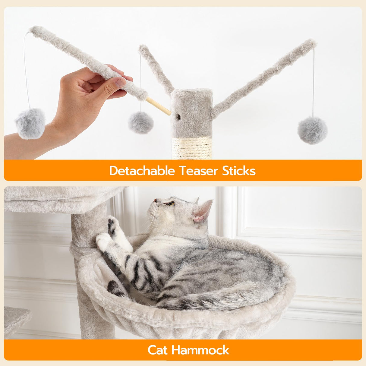 HOOBRO Cat Tree Tower with Litter Box Enclosure for Indoor Cats, Wooden Cat Condo with Scratching Posts, Cat Litter Box Furniture Hidden, All-in-One Cat Toy with Cat House, White WT15MZ03 HOOBRO