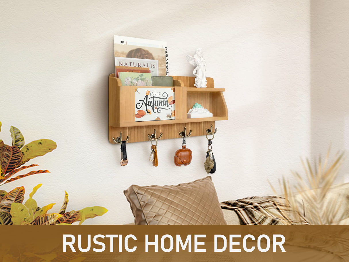 Rebee Vision Farmhouse Key Holder for Wall - Mail Organizer with Chalkboard with 4 Hooks - Rustic Key Hanger for Home Decor Rebee Vision