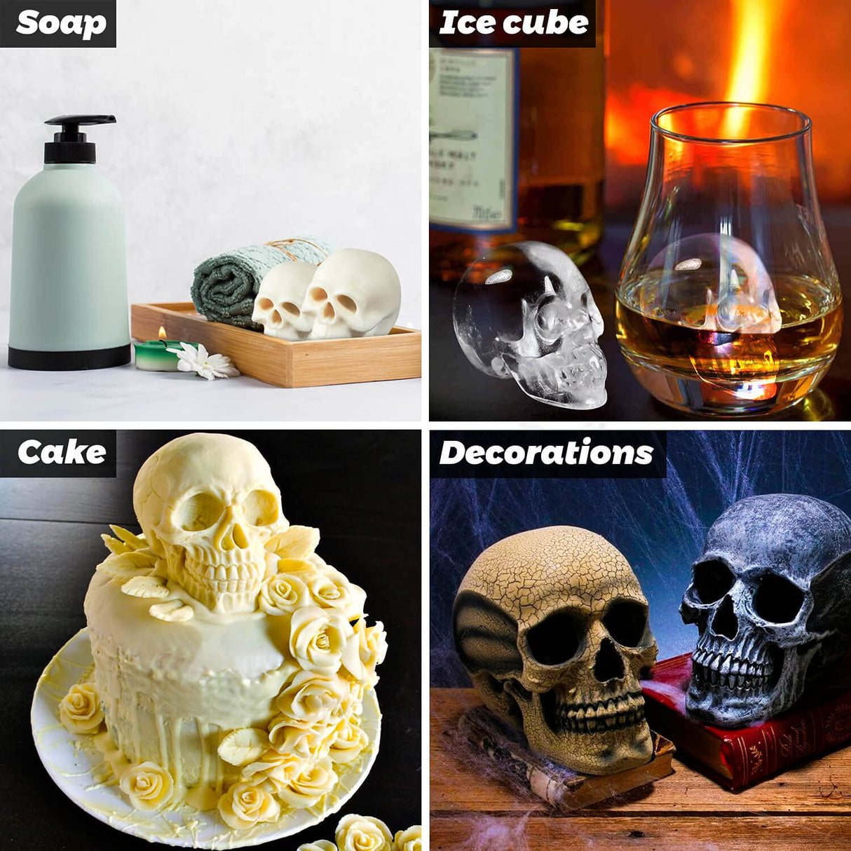3D Skull Resin Molds, 2 Pack Skull Candle Molds, Silicone Skull Shape Handmade Candle Making Mould, DIY Craft Resin Mold for Fondant Cake, Aromatherapy Candle, Chocolate, Soap, Candy KVCSYAW
