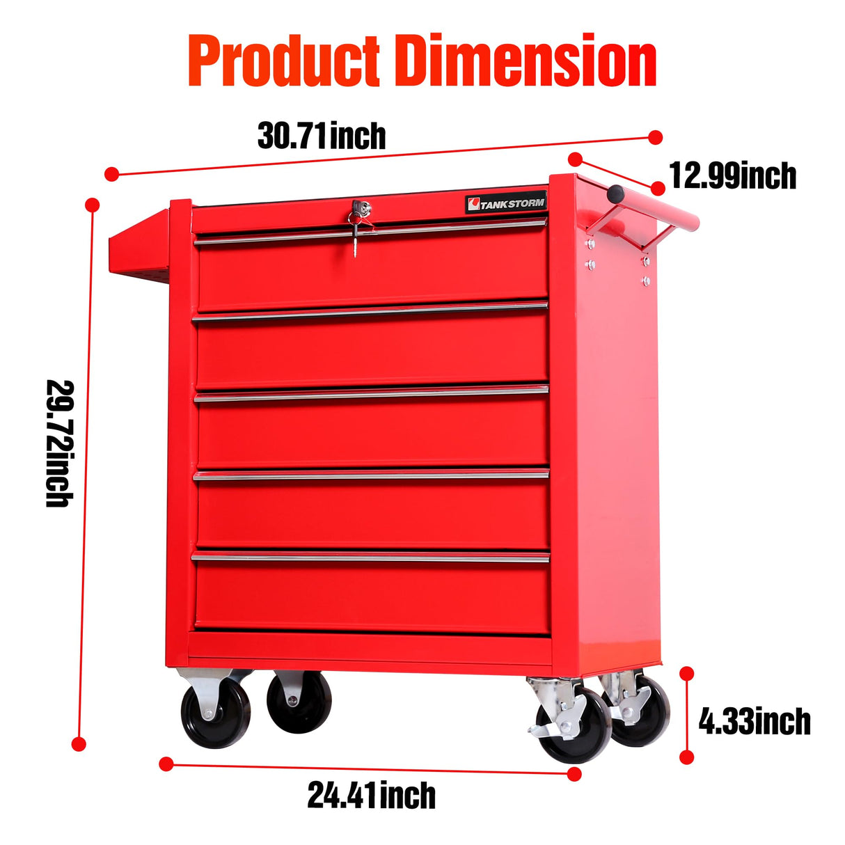 TANKSTORM Tool Chest Heavy Duty Cart Steel Rolling Tool Box 5 Drawer Cart (TZ35 Red) TANKSTORM