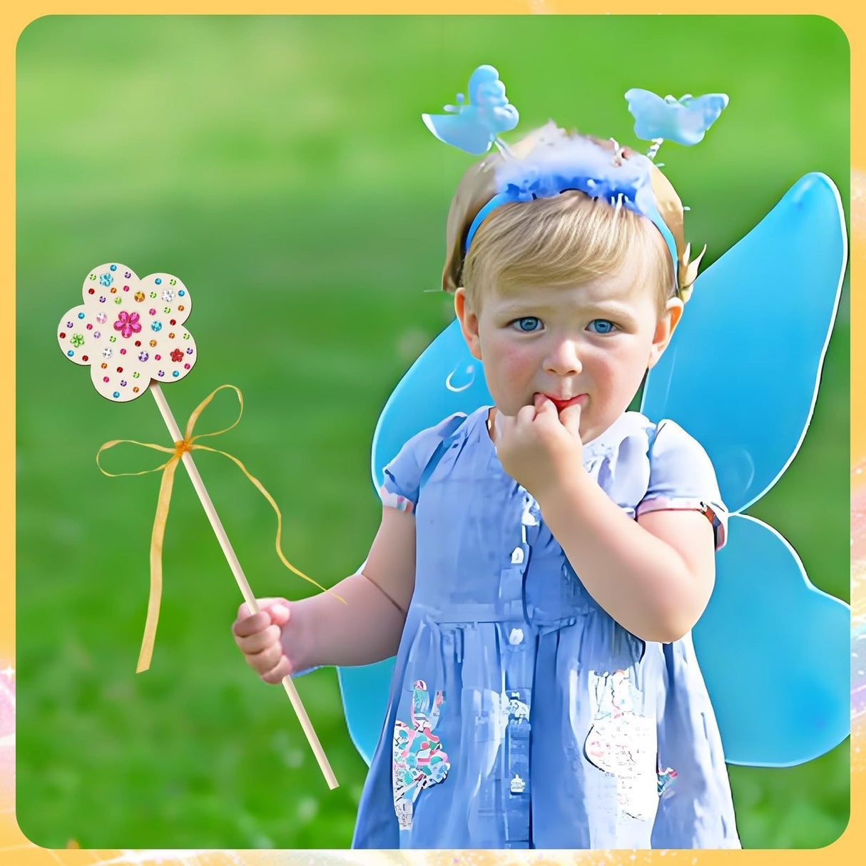 AUGSUN 43Pcs Princess Fairy Wands Kit, 20Pcs Wood Fairy Wands 20 Ribbons with 3 Sheets Gem Stickers Birthday Party Supplies Make Your Own DIY Crafts Art Magical Gifts AUGSUN