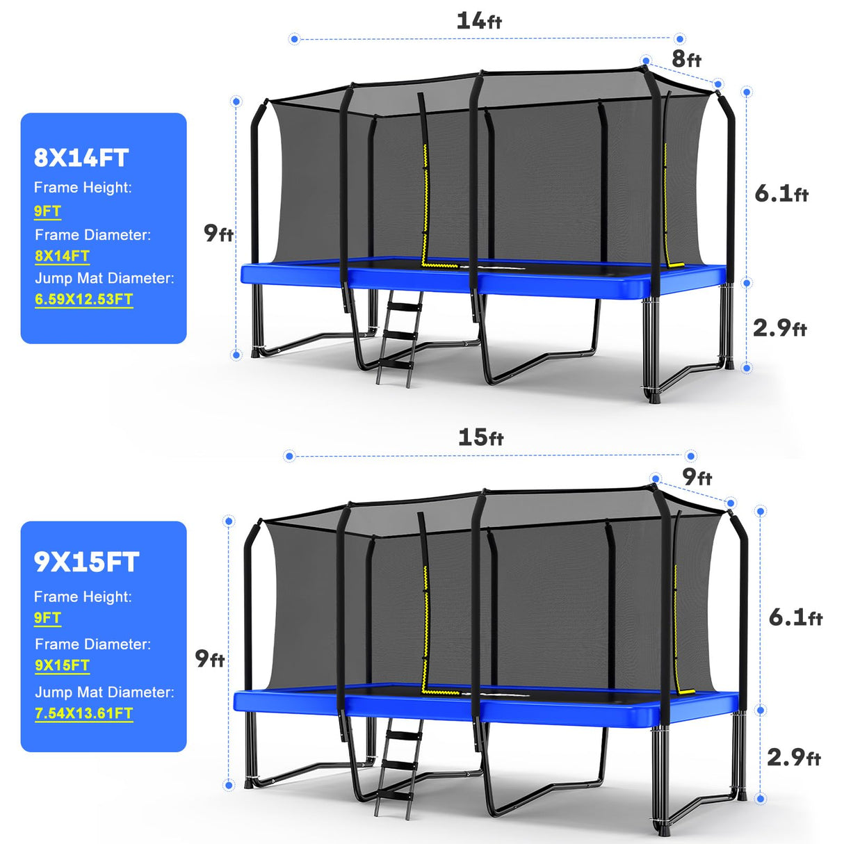 Zupapa 1500LBS Weight Capacity Rectangle Trampoline 10x17FT 9X15FT 8X14FT Outdoor Square Gymnastics Trampolines with Basketball Hoops for Kids Adults Long Large Big Rectangular Tumbling Trampolin Zupapa
