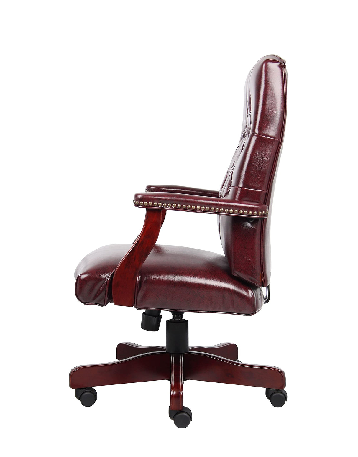 Boss Classic Executive Oxblood Vinyl Chair With Mahogany Finish Frame Boss Office Products