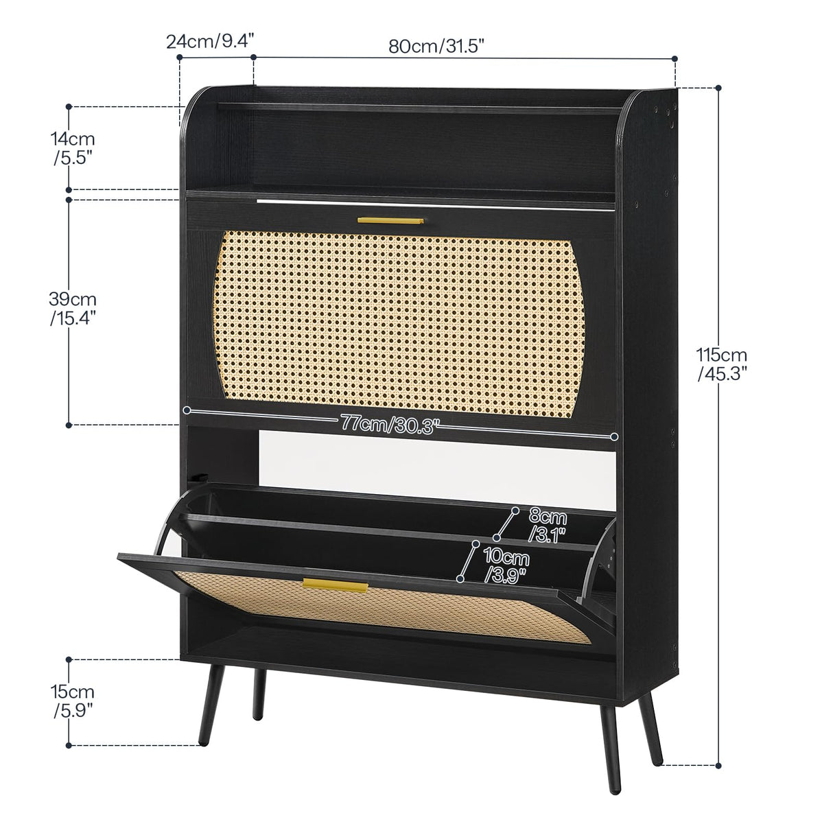 HOOBRO Rattan Shoe Storage Cabinet, Shoe Cabinet Storage for Entryway, Shoe Organizer with 2 Flip Drawers, Narrow Shoe Cabinet with Adjustable Shelves for Hallway, Living Room, Black BN80SC01 HOOBRO