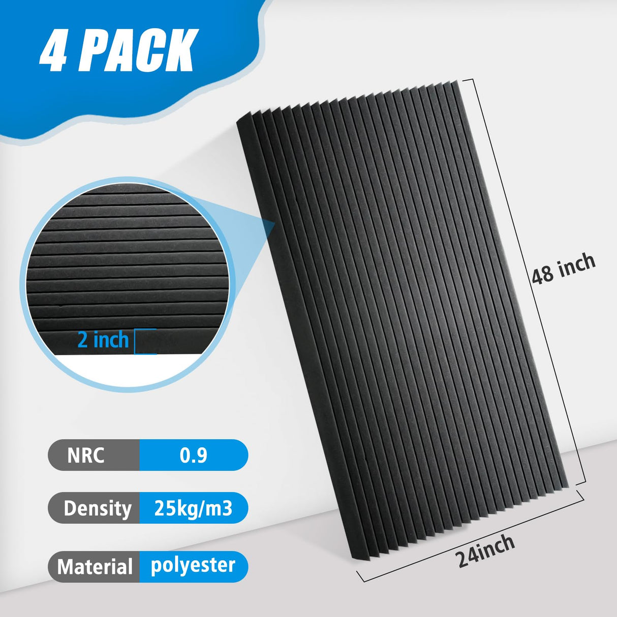 4 PCS Acoustic Panels,48''X24''X2'' Soundproof Foam Wall Panels,High Density Fireproof Noise Cancelling Foam Studio Foam Panel,Noise (Black-4 Pack) YHYGHXFR