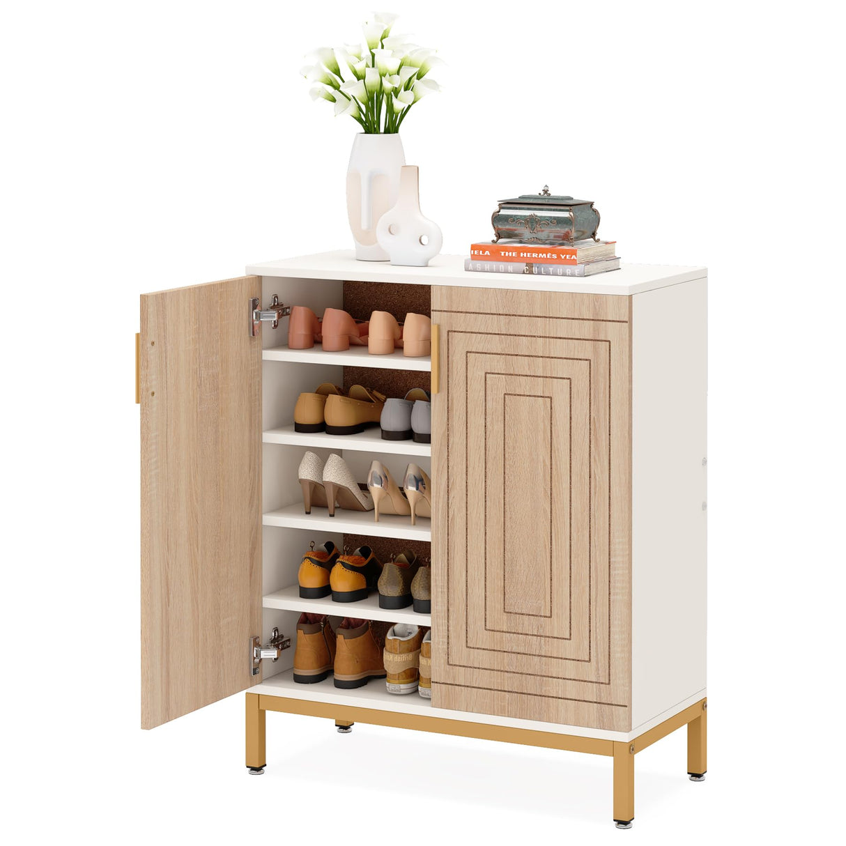 TRIBESIGNS WAY TO ORIGIN Shoe Cabinet, 20 Pairs Modern Shoe Storage Cabinet with Doors, 6-Tier Freestanding Entryway Shoe Organizer Rack for Living Room, Closet, White and Brown TRIBESIGNS WAY TO ORIGIN