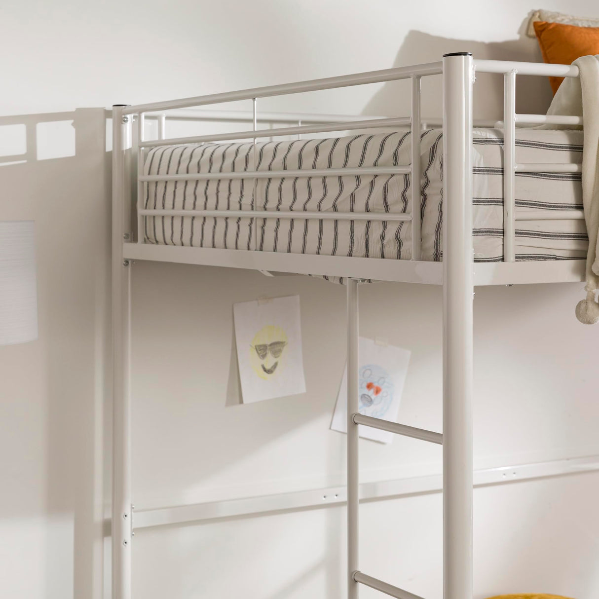 Walker Edison Timothee Urban Industrial Metal Double over Loft Bunk Bed, Full Double, White Walker Edison