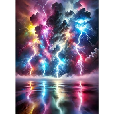 puonidwo 5D Colorful Lightning Diamond Art Kits for Adults Beginners,DIY Full Round Drill Diamond Painting Kits, Paint by Diamonds Dot Gem Art,Home Wall Decor 12X 16 Inch