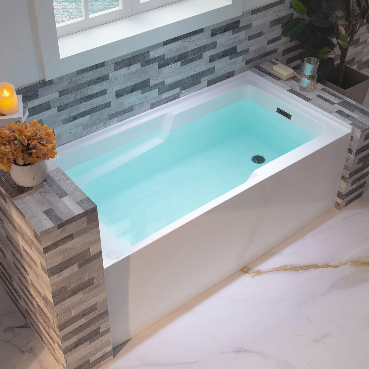 WOODBRIDGE 60" Acrylic Rectangular Alcove Soaking Bathtub in White with Right Drain, Matte Black Pop-Up Drain Included BA6030R WOODBRIDGE