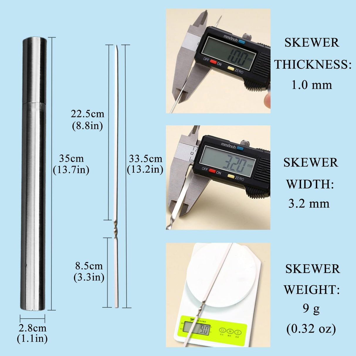 WILLBBQ 304 Stainless Steel 13.2" Long Flat Barbecue Skewers,20PCS/40PCS BBQ Kebab Skewers with Portable Metal Storage Tube,Reusable for Grilling Barbecue Kitchen Party and Outdoor Cooking (40PCS) WILLBBQ