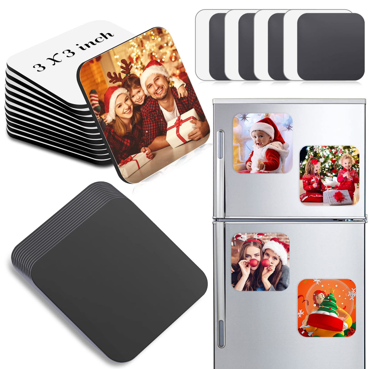 Sublimation Blanks Magnet 3x3 inch, Home Kitchen Blanks Refrigerator Magnets Bulk with 12 PCS Large Square Blanks, 12 PCS Magnet for Fridge Office Calendar Dรฉcor Personalized DIY Sublimation Items Cruzix