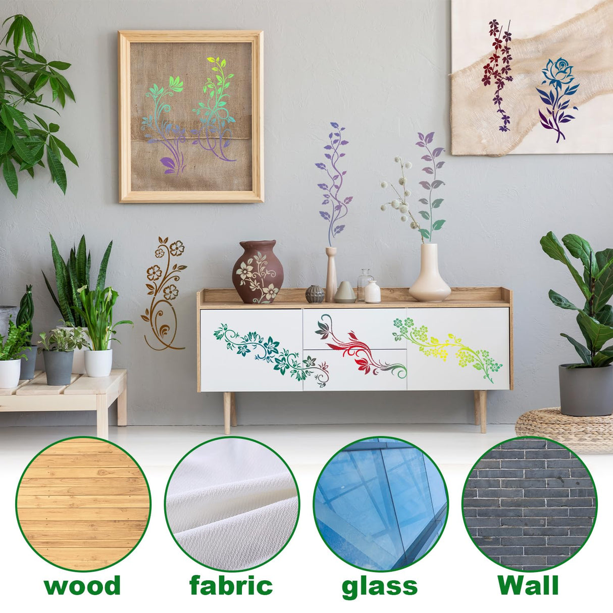 12pcs Leaf Vine Stencils, Leaves & Flower Stencil Reusable Floral Stencil Spring Drawing Templates for Painting on Walls DIY Craft Canvas Home Decor Wall Art Gosknor