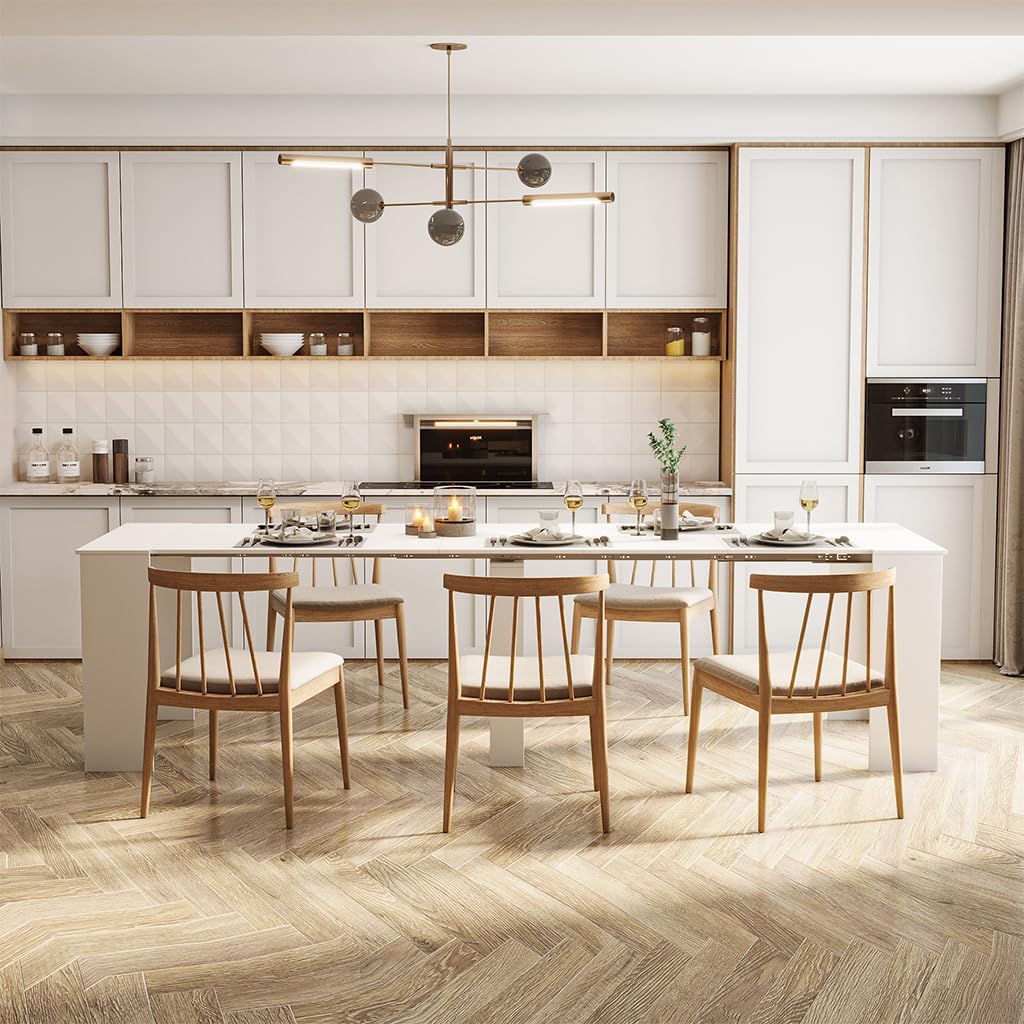 CWKISS Extendable Console Table with Extension Leaves Holder, Mid Century Modern Expandable Dining Table 20" to 118" Transformer Table for Living Room, Farmhouse & Space-Saving Furniture (White) CWKISS