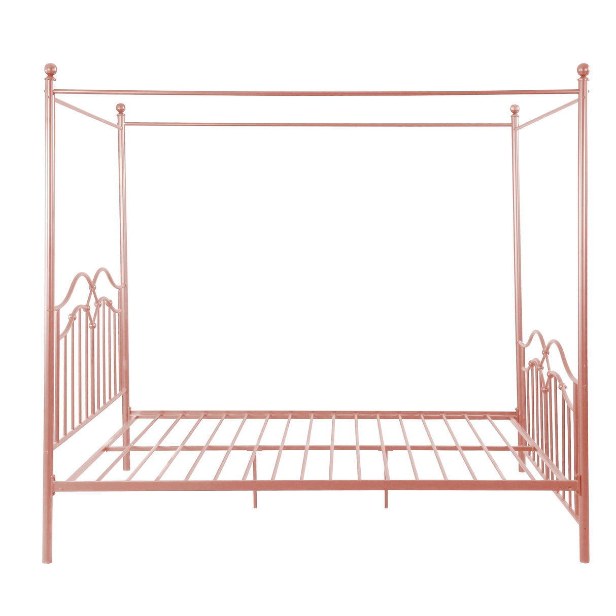 Merax Queen Size Canopy Bed Frame, Metal Four-Poster Platform Bed Frame, Under-Bed Storage Space, No Box Spring Needed Easy Assembly Pink Merax