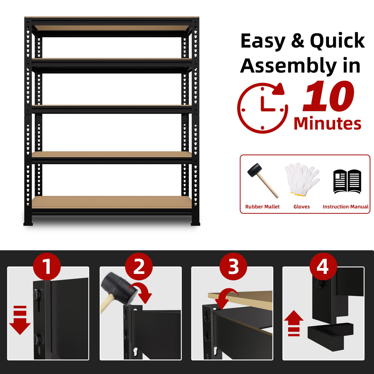 BuxWellBang 5 Tier Garage Storage Shelves - 32" W x 16" D x 63" H Adjustable Heavy Duty Metal Shelving Unit, Garage Shelving Organizers and Storage Utility Rack for Basement, Pantry, Kitchen, Black BuxWellBang