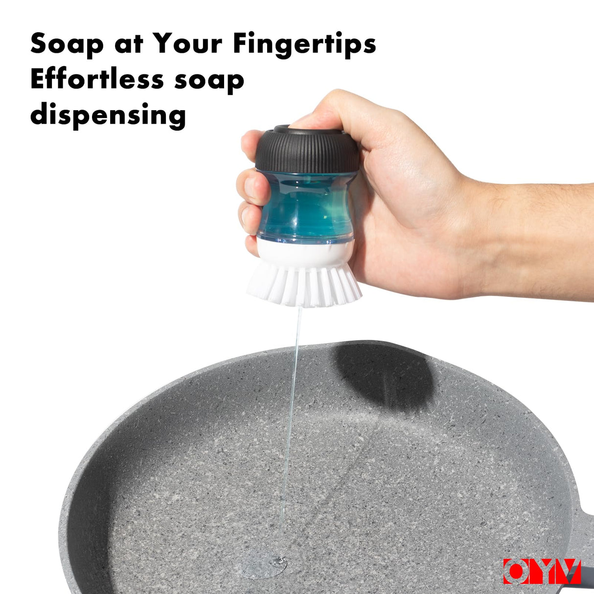 OYV Dish Scrub Brush with Soap Dispenser, Kitchen Brush for Dish Pot Pan Sink Cleaning, 1 Piece Soap Dispensing Palm Brush, Black/Clear/White OYV