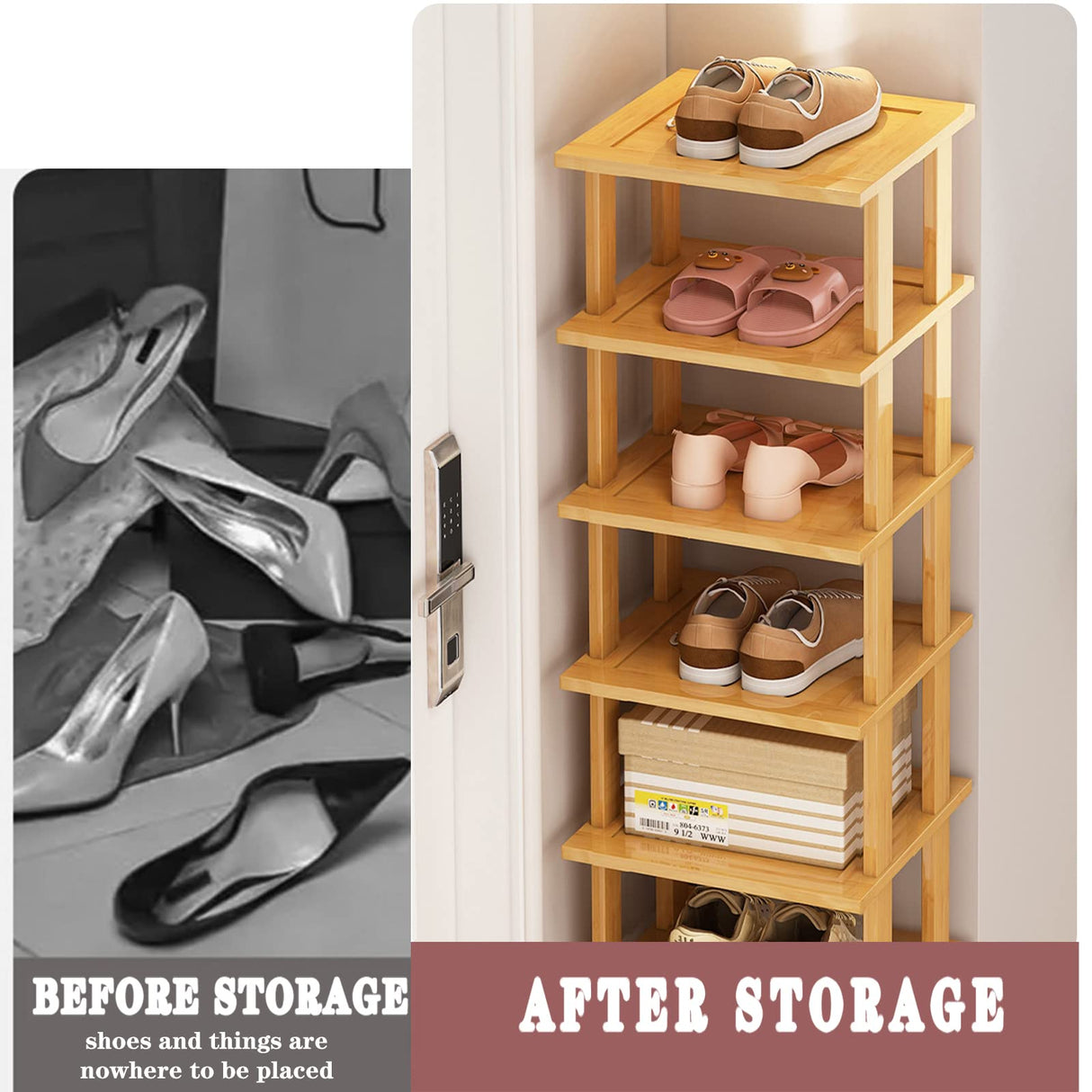 SAN HE 12-Tier Bamboo Shoe Rack - Vertical Slim Organizer for Small Spaces SAN HE