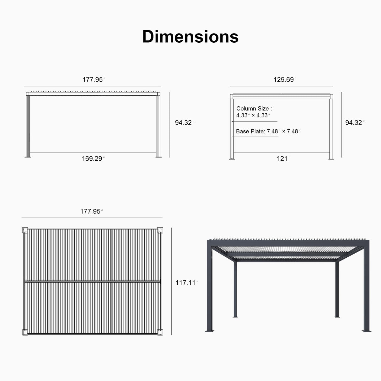 PURPLE LEAF 11' x 15' Adjustable Louvered Pergola with Drainage System Aluminum Outdoor Pergola with White Sun Shade Roof Hardtop Gazebo Metal Patio for Deck Backyard Garden PURPLE LEAF