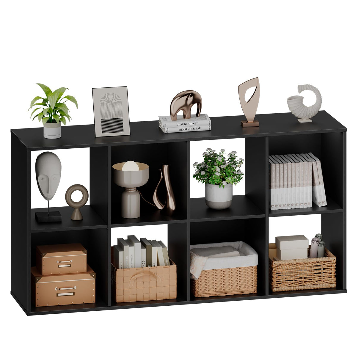Sweetcrispy 8 Cube Storage Organizer - Open Cube Bookshelf with 4 Removable Back Panels, Display Storage Bookcase for Living Room, Bedroom, Entrance Hall, Home Office,47.7" L×11.6" W×24" H, Black Sweetcrispy