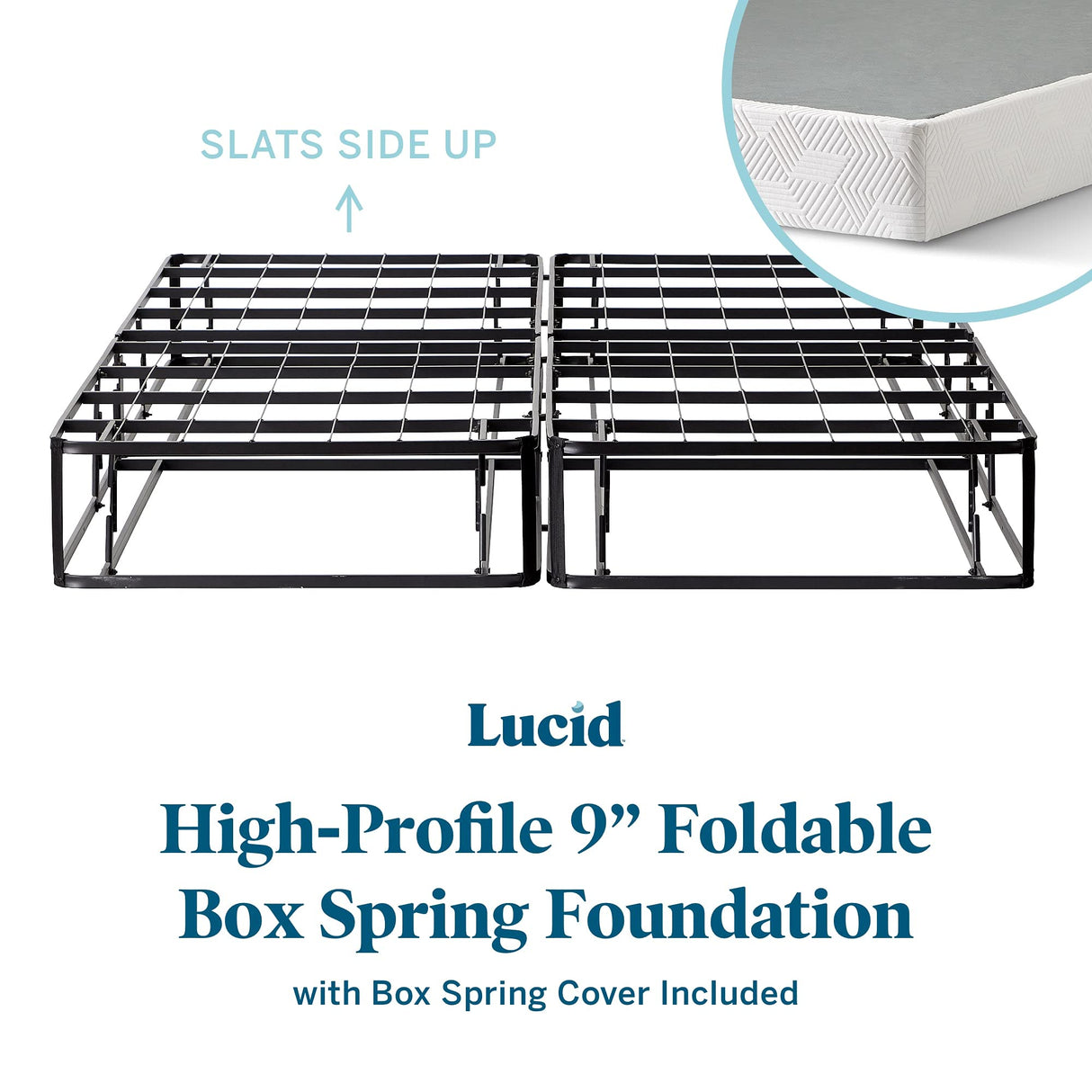 LUCID 5 Inch Memory Foam Bamboo Charcoal Mattress and 9 Inch Steel Foldable Queen Box Spring Foundation with Center Support Bolts and Cover LUCID
