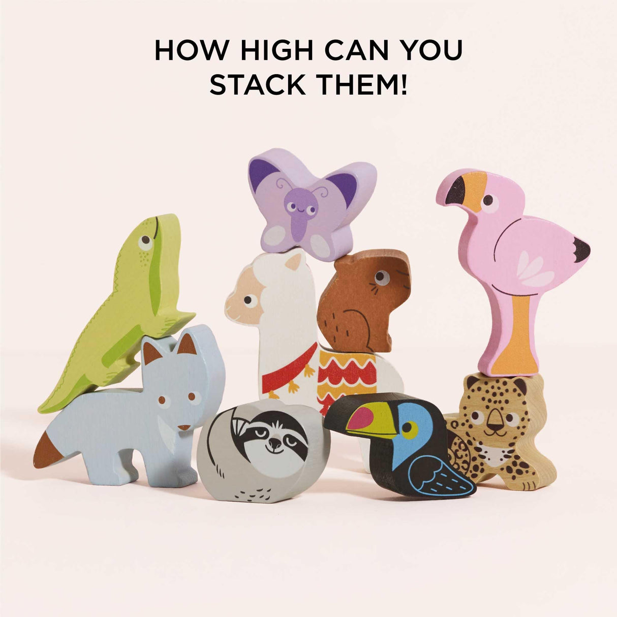 Le Toy Van - Wooden Toys - Andes Stacking & Bag - Petilou Forest Building Blocks Stacker & Bag Educational Balancing Activity Toy - Wooden Blocks Tropical Animal Toys - Kids Toys Age 18 Months + Le Toy Van