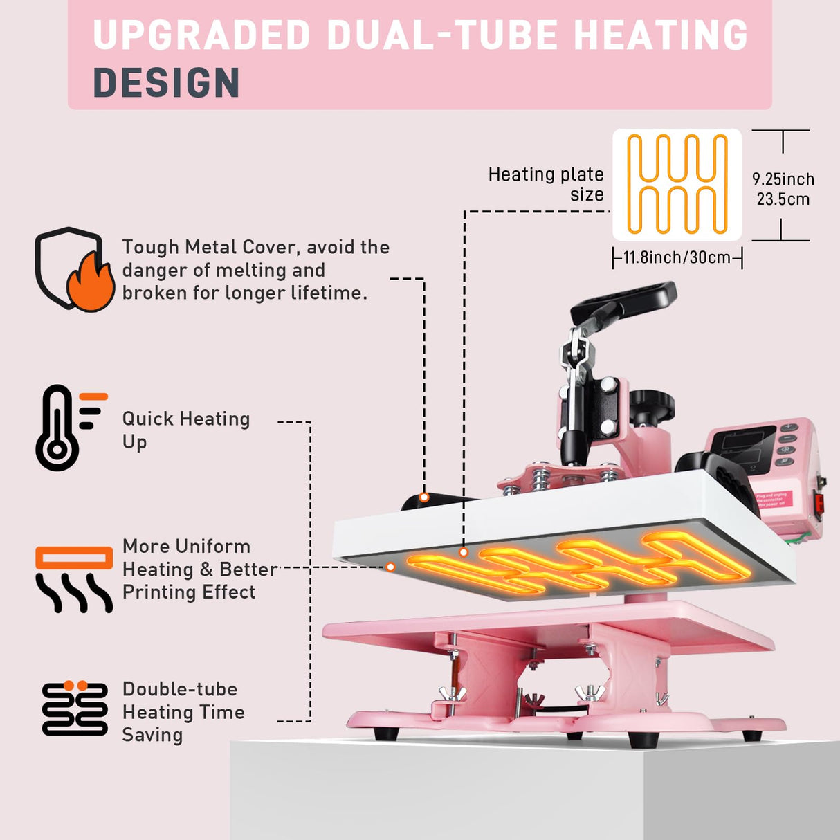 Lya Vinyl 12" x 10" Heat Press Machine, High Pressure Heat Press Machine for T-Shirt, Digital Industrial Sublimation Printer for Heat Transfer Vinyl (Pink) Lya Vinyl